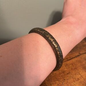 Vintage Gold and Black Bangle Bracelet, Metal, Retro, Boho